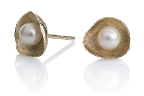 Waterlily Earrings Open Gold Pearls
